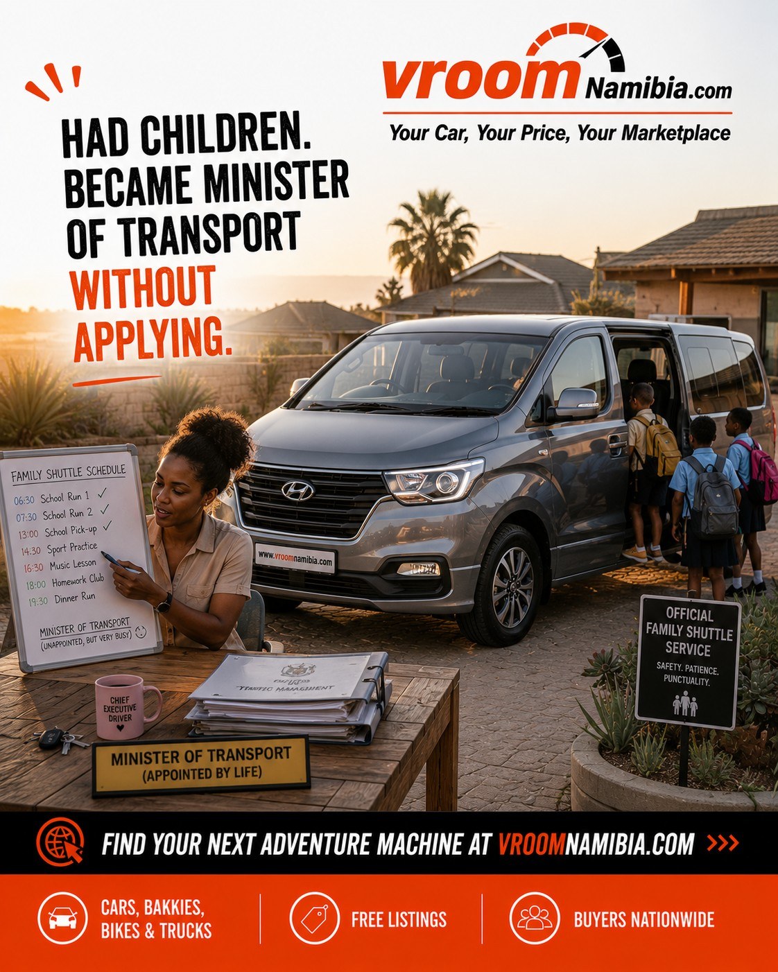 Had children, became minister of Transport without applying,
